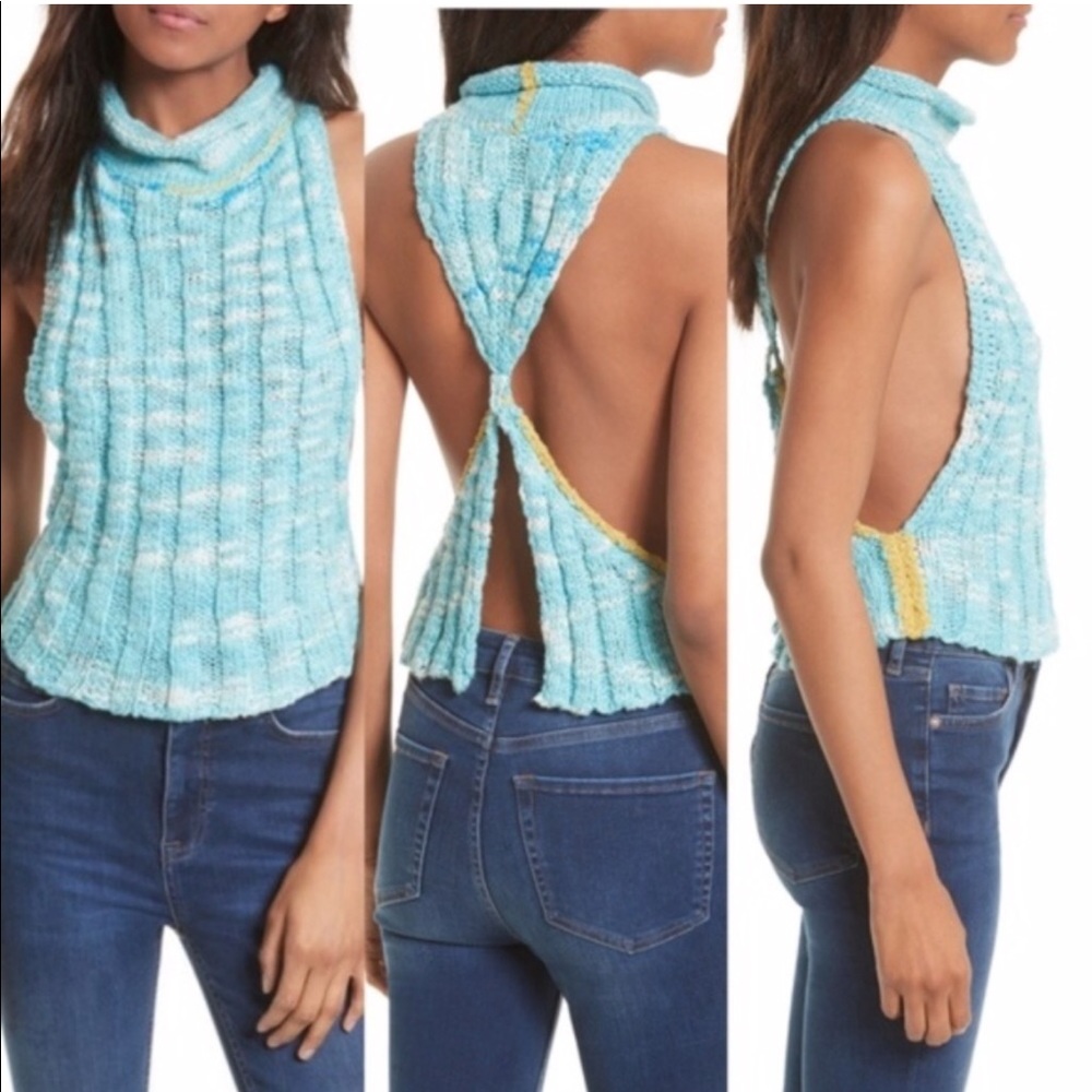 NWT free people laguna tank crochet vest blue top s mock